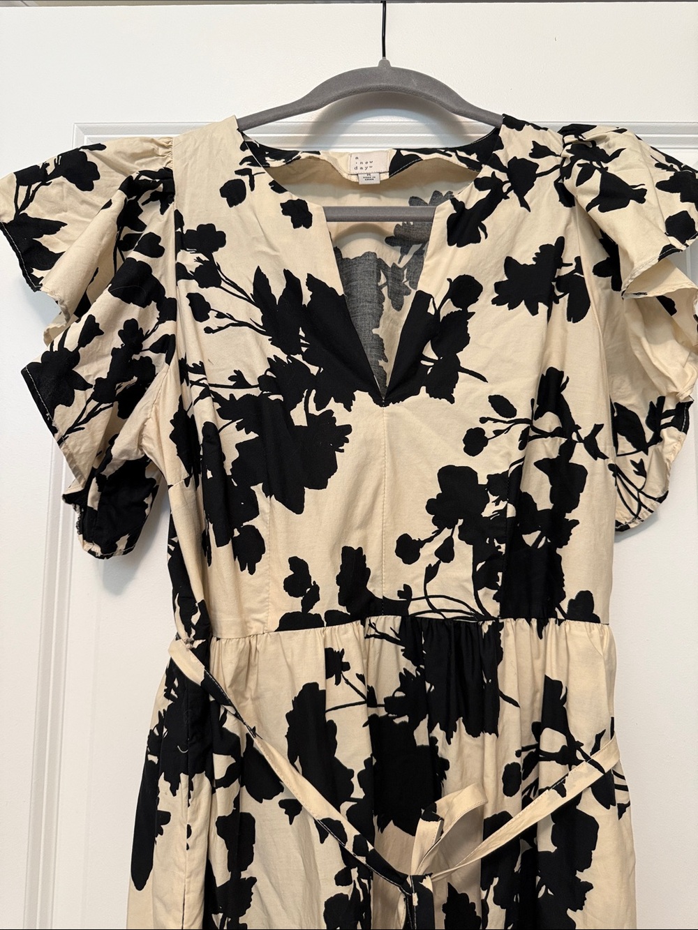 a new day Cream Midi Dress with Black Floral Print